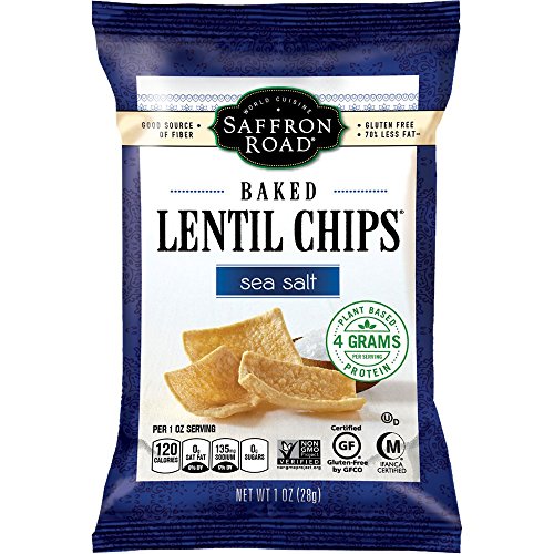 Saffron Road Baked Lentil Chips,Non-GMO, Gluten-Free, Sea Salt, Sea Salt, 4 Count
