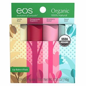 eos Natural & Organic Stick Lip Balm | Variety Pack | Strawberry Sorbet, Sweet Mint, Vanilla Bean, and Pomegranate Raspberry | Certified Organic & 100% Natural