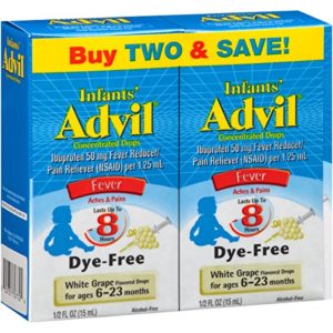 Infants’ Advil Concentrated Drops (.5 fl. oz., White Grape) 50mg Ibuprofen Fever Reducer/Pain Reliever, Dye-Free, Alcohol-Free, Liquid Pain Medicine, Ages 6 – 23 Months (2 Pack)