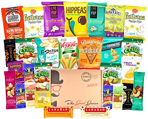GLUTEN FREE and VEGAN Healthy Snacks Care Package (28 Ct): Plant-Based Snacks, Bars, Chips, Crispy Fruit, Nuts Trail Mix, Gift Box Sampler, Office Variety, College Student Care Package, Gift Basket