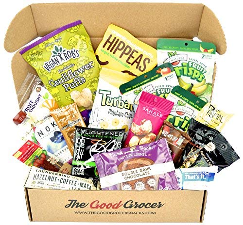 Healthy VEGAN Snacks Care Package: Plant-based, Non-GMO, Vegan Jerky, Snack Bars, Protein Cookies, Crispy Fruit, Nuts, Healthy Gift Basket Alternative, Snack Variety Pack, College Student Care Package
