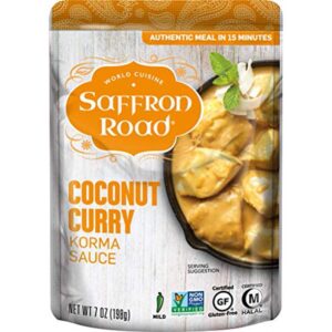 Saffron Road Simmer Sauce, Non-GMO, Gluten-Free, Halal, Kosher, Coconut Curry, 7 Ounce (Pack of 8)
