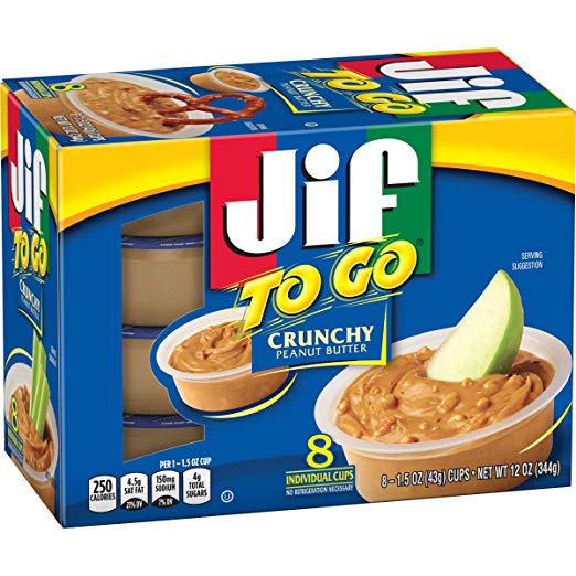 Jif To Go Crunchy Peanut Butter Spread 8 Individual cups. (Pack of 6)