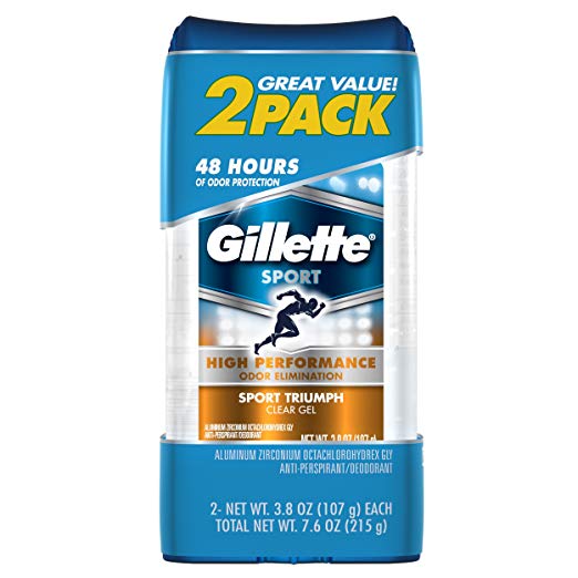 Gillette Sport High Performance Antiperspirant and Deodorant, Sport Triumph Clear Gel, Twin Pack, 3.8 Ounce Each