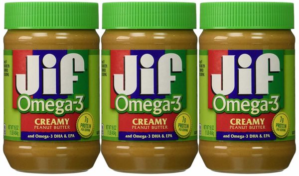 Jif Omega-3 Creamy Peanut Butter, 16 Ounce (Pack of 3)