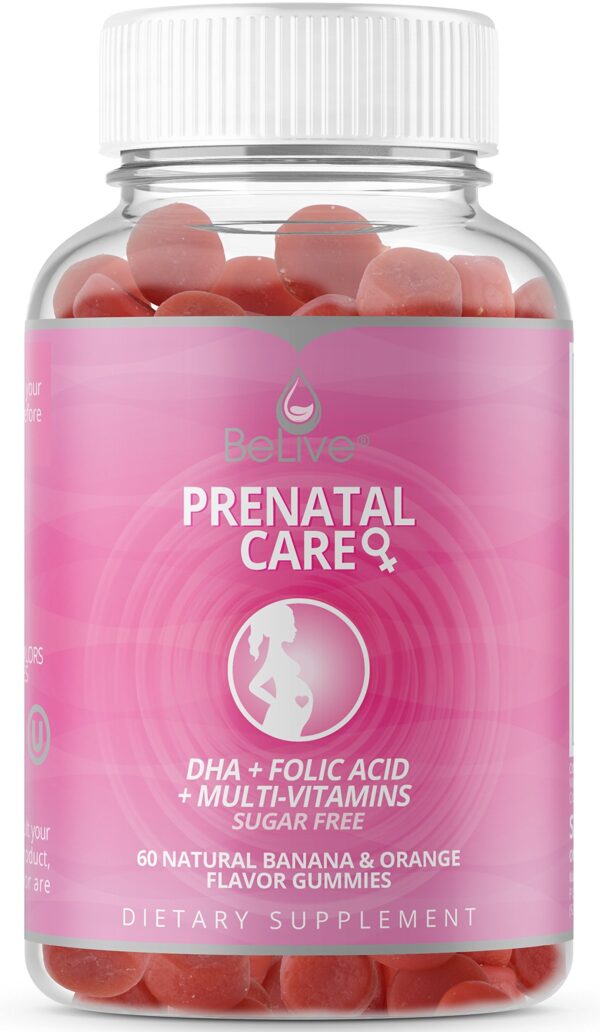 PreNatal Care - Sugar Free Gummies for Women with Multivitamins, Folic Acid, DHA & Zinc. Vegetarian Friendly, 100% Natural, Kosher & Halal Certified 60 Count