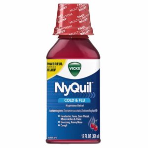 Vicks NyQuil Cough Cold and Flu Nighttime Relief, Cherry Liquid, 12 Fl Oz