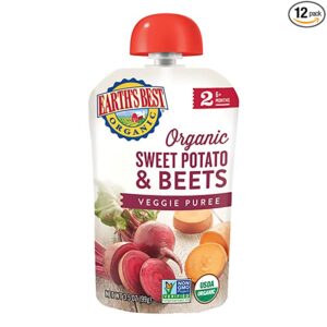 Earth's Best Organic Stage 2 Baby Food, Sweet Potato and Beets, 3.5 oz. Pouch (Pack of 12)