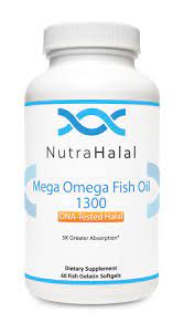 NutraHalal Mega Omega Fish Oil 1300 - Halal DNA Tested - Gluten Free - Supports Cardiovascular and Mental Health - 60 Count