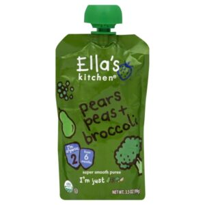 Ella's Kitchen 4+ Months Organic Baby Food, Pears Peas + Broccoli, 3.5 oz (Pack of 6)