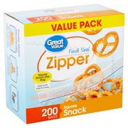 Great Value Zipper Square Snack Bags Value Pack, 200 count