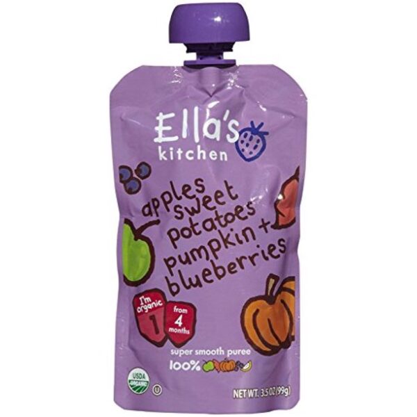 Ella's Kitchen Organic 6+ Months Baby Food, Apples Sweet Potatoes Pumpkin & Blueberries, 3.5 oz. Pouch (Pack of 6)