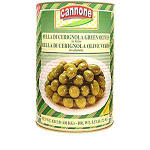 Cannone, Green Olives in Brine, with Pits, Imported from the Province of Foggia, Italy, 140.8 oz