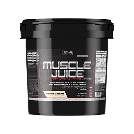 Ultimate Nutrition Muscle Juice Revolution Weight and Muscle Gainer Protein Powder with Egg Protein, Micellar Casein, and Maltodextrin, Cookies N Cream, 11.1 Pounds