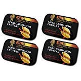 4pk Gold Cardamom Fruitas Natural Spice Breath Freshener with Cardamom and Saffron, mint and gum replacement, vegan, kosher, gluten free, 24k Halal edible gold, environmentally friendly.