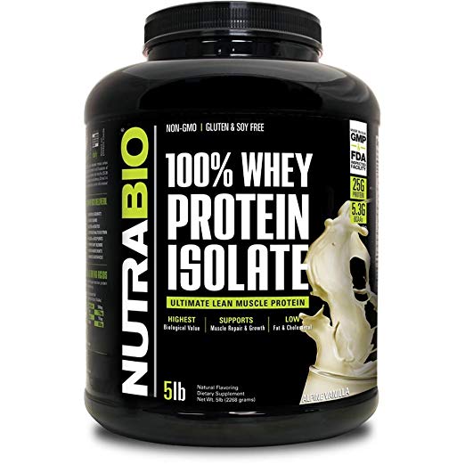 NutraBio 100% Whey Protein Isolate (Vanilla, 5 Pounds)