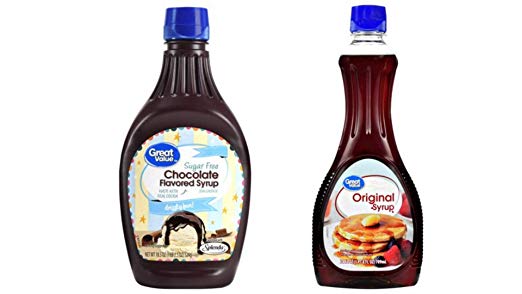 Great Value Chocolate Flavored Syrup, Sugar Free, 18.5 oz and (3 Pack) Great Value Original Syrup, 24 oz