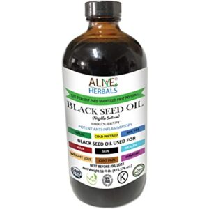 Alive Herbal Black Seed Oil Indian, Cold Pressed Organic -100% Raw, First Pressing, Unfiltered, Vegan & Non-GMO, No Preservatives & Artificial Color Amber Glass 16 OZ