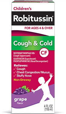 Robitussin CF Children's Cough & Cold Liquid, Grape Flavor 4 oz (Pack of 2)