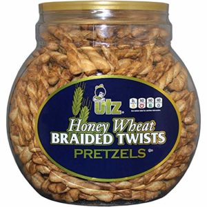 Utz Honey Wheat Braided Pretzel Twists – 26 oz Barrel – Sweet Honey Taste, Thick, Crunchy Pretzel Twists, Perfect for Dipping and Snacks, Zero Cholesterol Snack Food