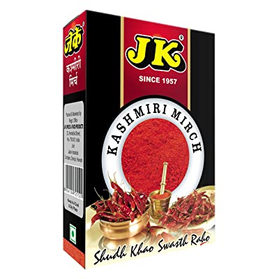JK MILD HOT RED CHILI POWDER 3.53 Oz, 100g (Kashmiri Lal Mirch, Mild Hot Chilli) Non-GMO, Gluten Free and NO Preservatives!