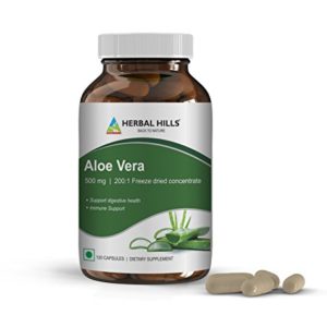 Herbal Hills Aloe Vera Capsules with Natural Aloe, Pure Aloe Freeze Dried Powder Supplement, high Concentration, Veggie 120 Aloe Vera Pills
