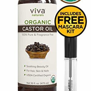 Viva Naturals Castor Oil for Eyelashes, Hair & Skin, USDA Organic, Carrier Oil and DIY Approved