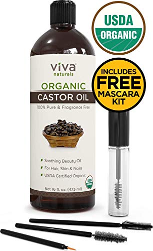 Viva Naturals Castor Oil for Eyelashes, Hair & Skin, USDA Organic, Carrier Oil and DIY Approved