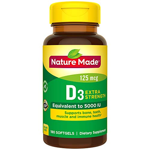 Nature Made Vitamin D3 5000 IU Ultra Strength Softgels Value Size 180 Ct