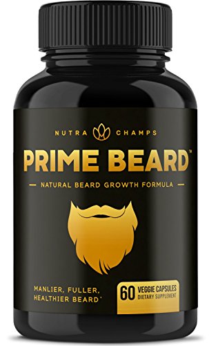Prime Beard Beard Growth Vitamins Supplement for Men - Thicker, Fuller, Manlier Hair - Scientifically Designed Pills with Biotin, Collagen, Zinc & More! - for All Facial Hair Types - Veggie Capsules