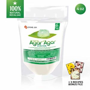 Agar Agar Powder: Vegetable Gelatin 100% from Red Algae, Dietary Fiber Thickener | Vegan, Vegetarian, Non-GMO, Gluten-free, Kosher, Halal | Desserts, Snacks for Kids and Pets | LIVING JIN [4/12/28oz]