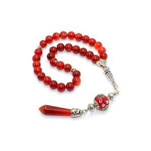 Natural Red Agate Stone Prayer Beads (33 Beads) Tesbih-Tasbih-Tasbeeh-Misbaha-Masbaha-Subha-Sebha-Sibha-Rosary-Worry Beads