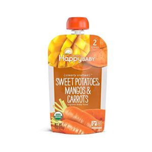Happy Baby Organic Clearly Crafted Stage 2 Baby Food Sweet Potatoes, Mangos & Carrots, 4 Ounce Pouch (Pack of 16)