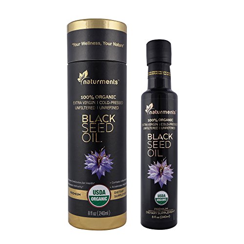 Pure Black Cumin Seed Oil. :: 100% USDA Certified Organic & Cold Pressed for Potency :: Non GMO, Vegan, Gluten Free, Cruelty Free Nigella Sativa Oil in Light Blocking Bottle by Naturments 8 oz.