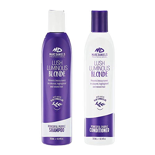 Powerful Purple Shampoo & Conditioner Set, Sulfate Free - Tones, Prevents, Balances Brassiness in Blonde, Color Treated, Silver, Grey Hair - Paraben Free, Vegan Friendly