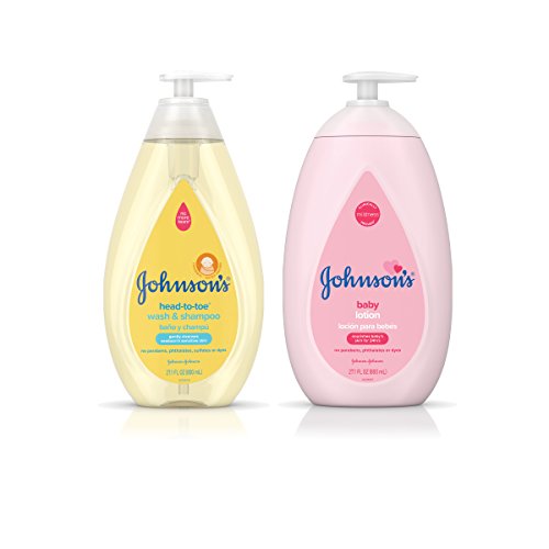 Johnson's Head-to-Toe Baby Wash & Shampoo 27.1 fl. oz (800mL) and Johnson's Baby Moisturizing Pink Lotion (800mL), Dual Pack
