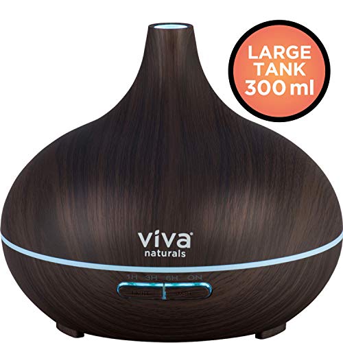 Viva Naturals Ultrasonic Aromatherapy Essential Oil Diffuser, Large 300ml Tank - Vibrant Changeable LED Lights, Soothing Mist & Automatic Shut Off (Espresso Zen)