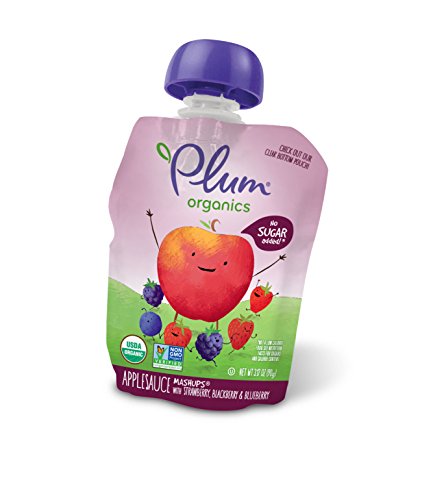 Plum Organics Mashups, Organic Kids Applesauce, Strawberry Blackberry & Blueberry, 3.17 ounce pouch, 4 count