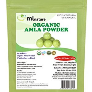 mi nature USDA Organic Amla Powder (Amalaki),227 gm / 0.5 lb, Powerful Immune System and Energy Booster, 100% Raw Superfoods From India, Non-Irradiated, Non-Contaminated, Non-GMO and Vegan Friendly