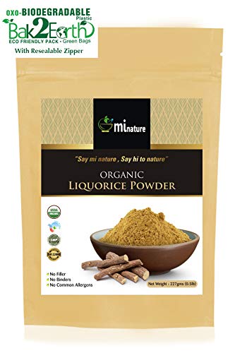 mi nature USDA Certified Organic Licorice Powder (Glycyrrhiza glabra/Liquorice/Mulethi) - 227g (8 Oz), Herbal Supplement for Immunity Support, Eco Friendly Pack