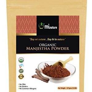 USDA Certified Organic Manjistha Root Powder, Rubia Cordifolia by mi nature, 100% Pure & Natural - 227g / 1/2 lb / 8 Ounces) in OXO/Biodegradable resealable Zip Lock Pouch