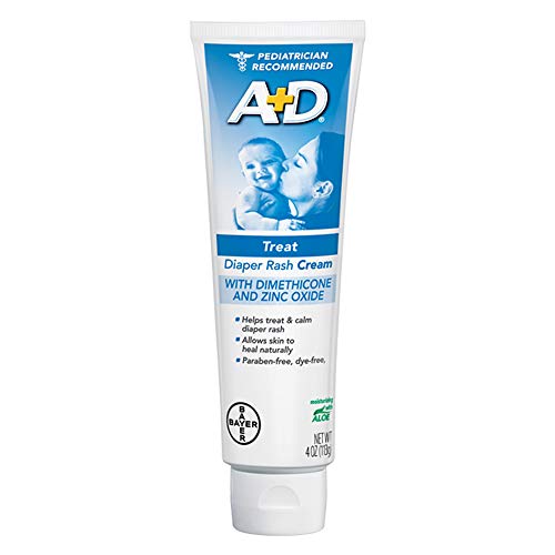 A+D Zinc Oxide Diaper Rash Treatment Cream, Dimenthicone 1%, Zinc Oxide 10%, Easy Spreading Baby Skin Care, 4 Ounce Tube