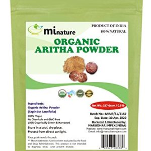 mi nature USDA CERTIFIED Organic Aritha Powder/Soap nut Powder(Sapindus Laurifolia) FOR SILKY HAIRS - (227g / (1/2 lb) USDA NOP Certified 100% Organic | Excellent Hair Conditioner
