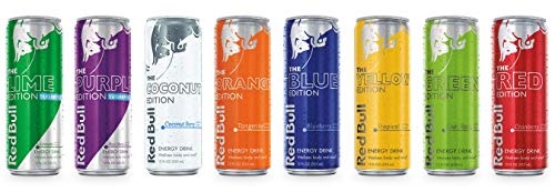 New Red Bull Editions Sampler Pack: Red, Yellow, Blue, Purple, Orange, Lime, Green + Summer Edition Coconut Berry, 12fl.oz. (Pack of 8)