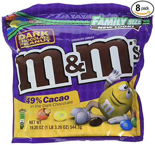 M&M'S Peanut Dark Chocolate Candy Family Size 19.2-Ounce Bag (Pack of 8)