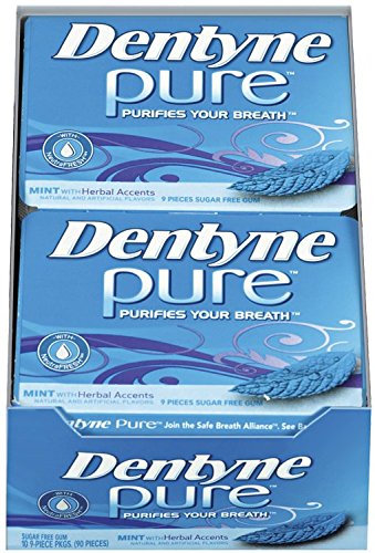 Dentyne Pure Sugar Free Gum (Mint with Herbal Accents 9 Piece Pack of 10)
