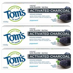 Tom's of Maine Activated Charcoal Toothpaste, Natural Toothpaste, Peppermint with Fluoride, 4.7 oz 3 Pack