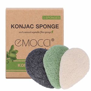EMOCCI Konjac Facial Sponge Natural Activated Bamboo Charcoal Makeup Face Cleansing Exfoliating Sensitive Compressed Loofah Puff Body Bath Brush Gift Box Set (3pcs Pack)