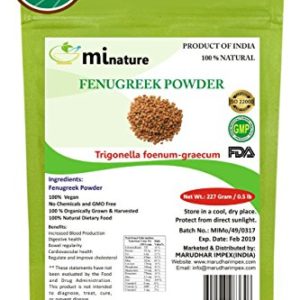 mi nature USDA CERTIFIED Organic Fenugreek Powder (TRIGONELLA FOENUM)(100% NATURAL, ORGANICALLY GROWN) (227g / (1/2 lb) / 8 ounces) - Resealable Zip Lock Pouch