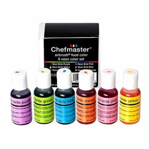 Chefmaster Airbrush Color Set (6 Pack), Neon Airbrush Food Coloring Set, Halal & Vegan Cake Decorating Kit, 6 Neon Easter Egg Colors, Airbrush Food Colors for Easter Eggs, Holiday Cookies & More